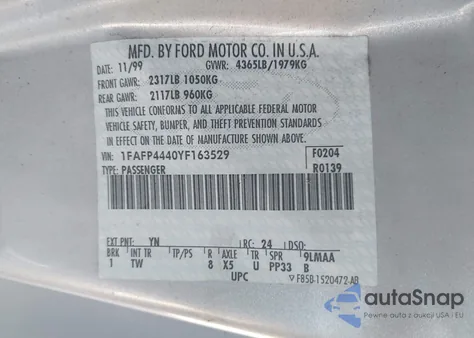 2000 Ford Mustang из США, поврежденный, VIN 1FAFP4440YF163529